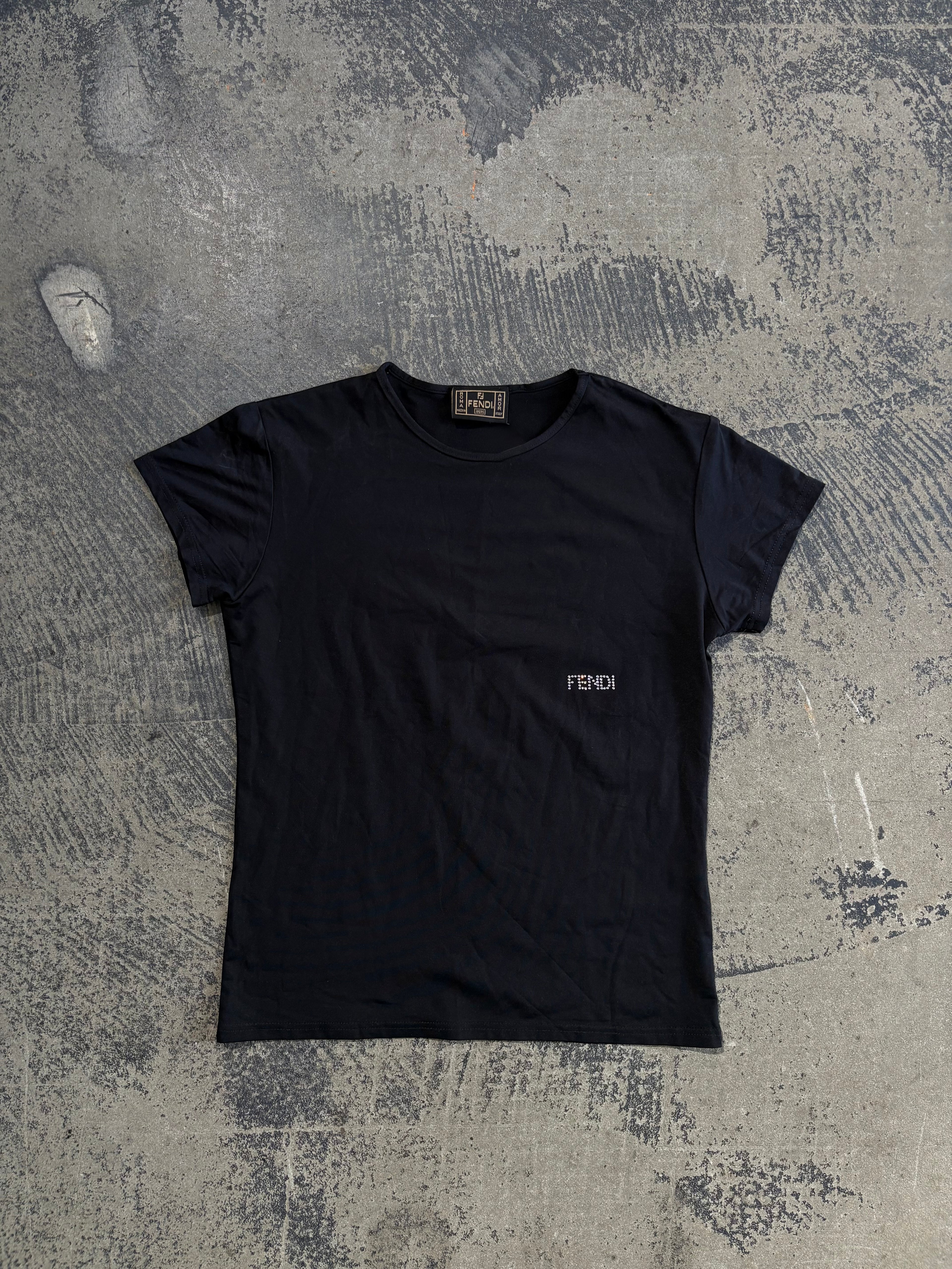 FENDI t-shirt elasticizzata logo strass