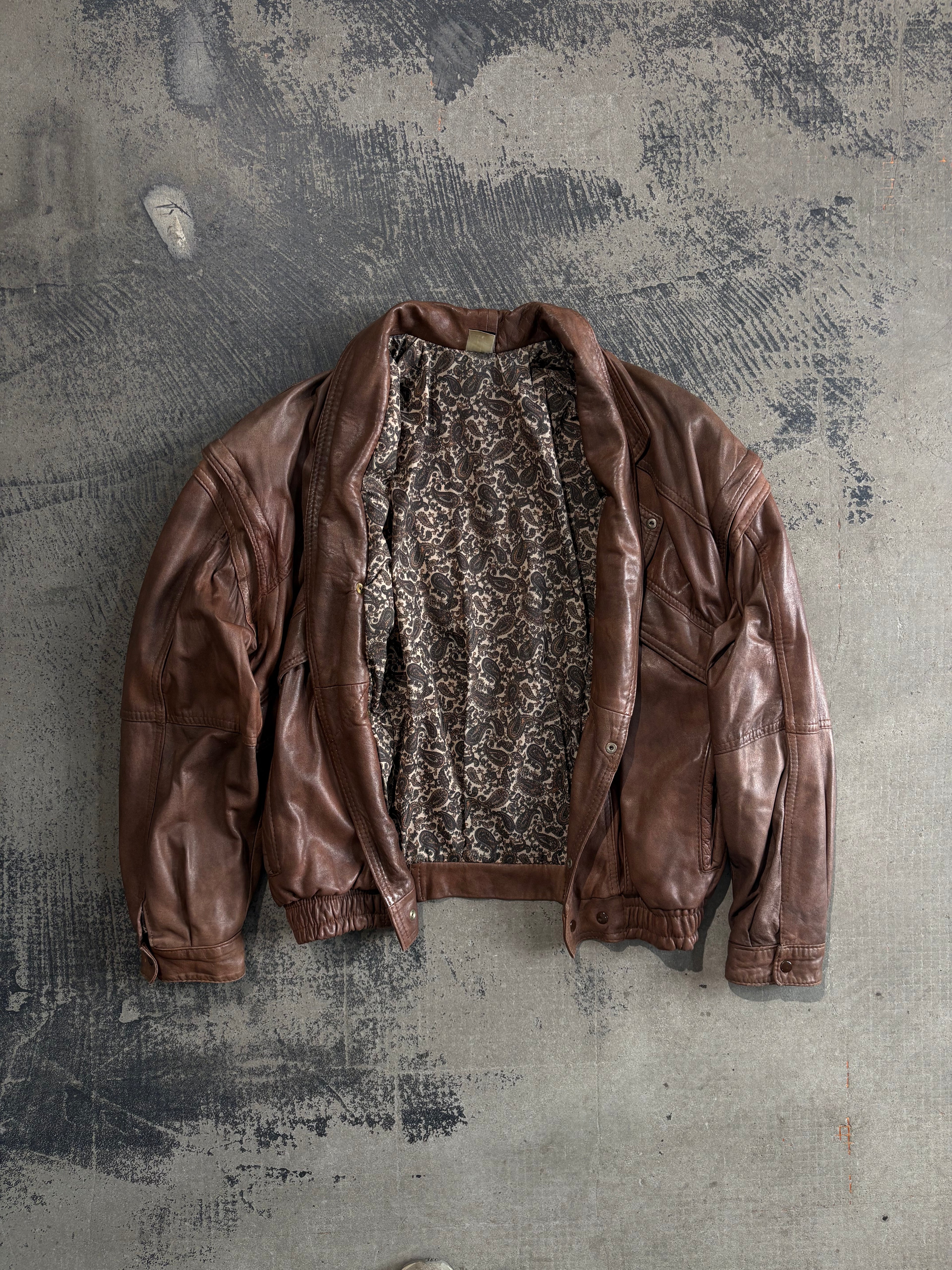 Giacca bomber vera pelle marrone effetto vintage XL