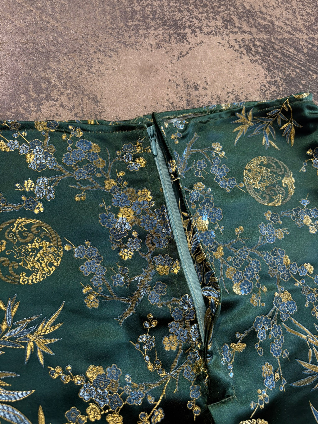 Minigonna raso jacquard stile orientale verde smeraldo S