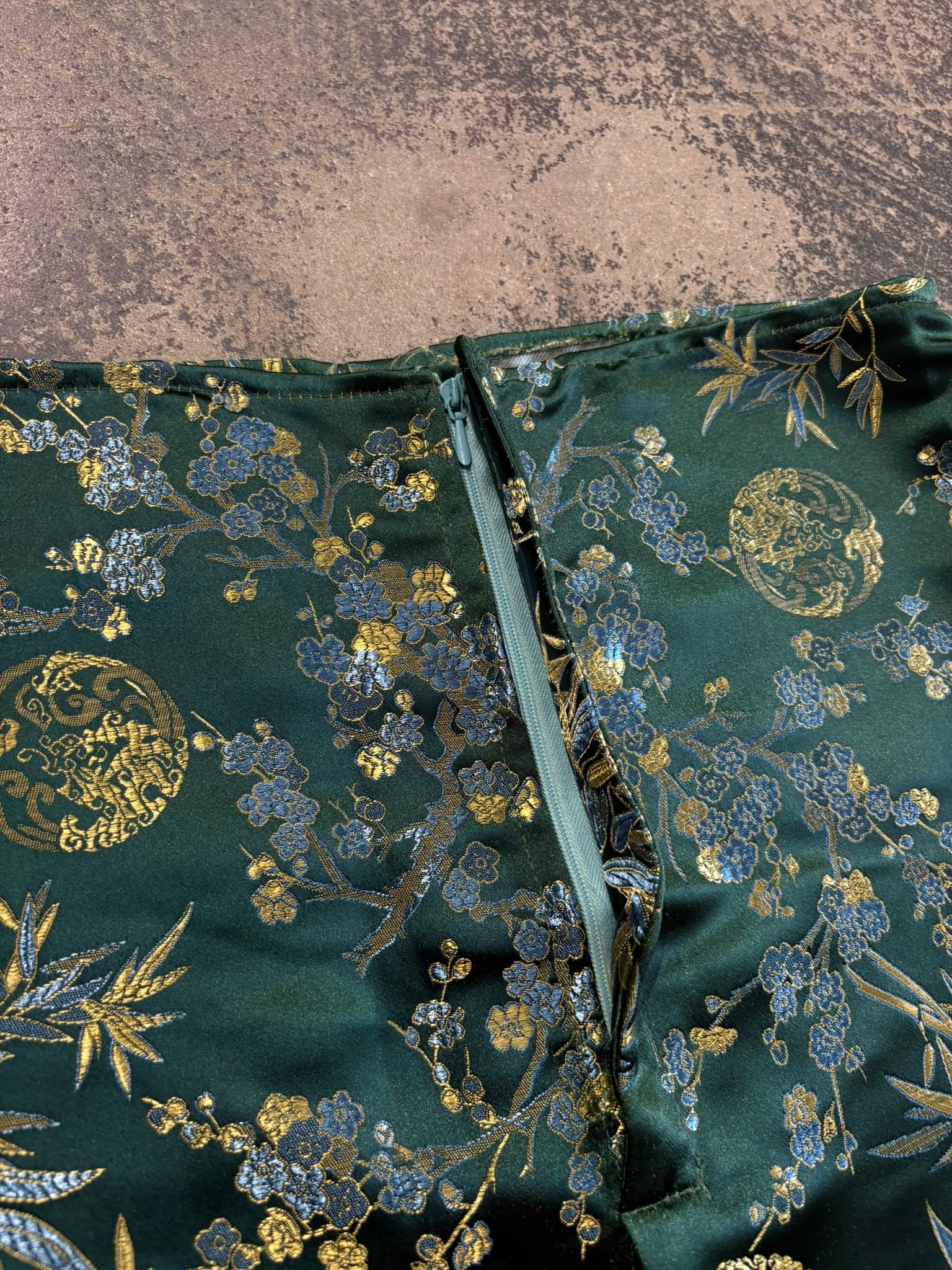 Minigonna raso jacquard stile orientale verde smeraldo S