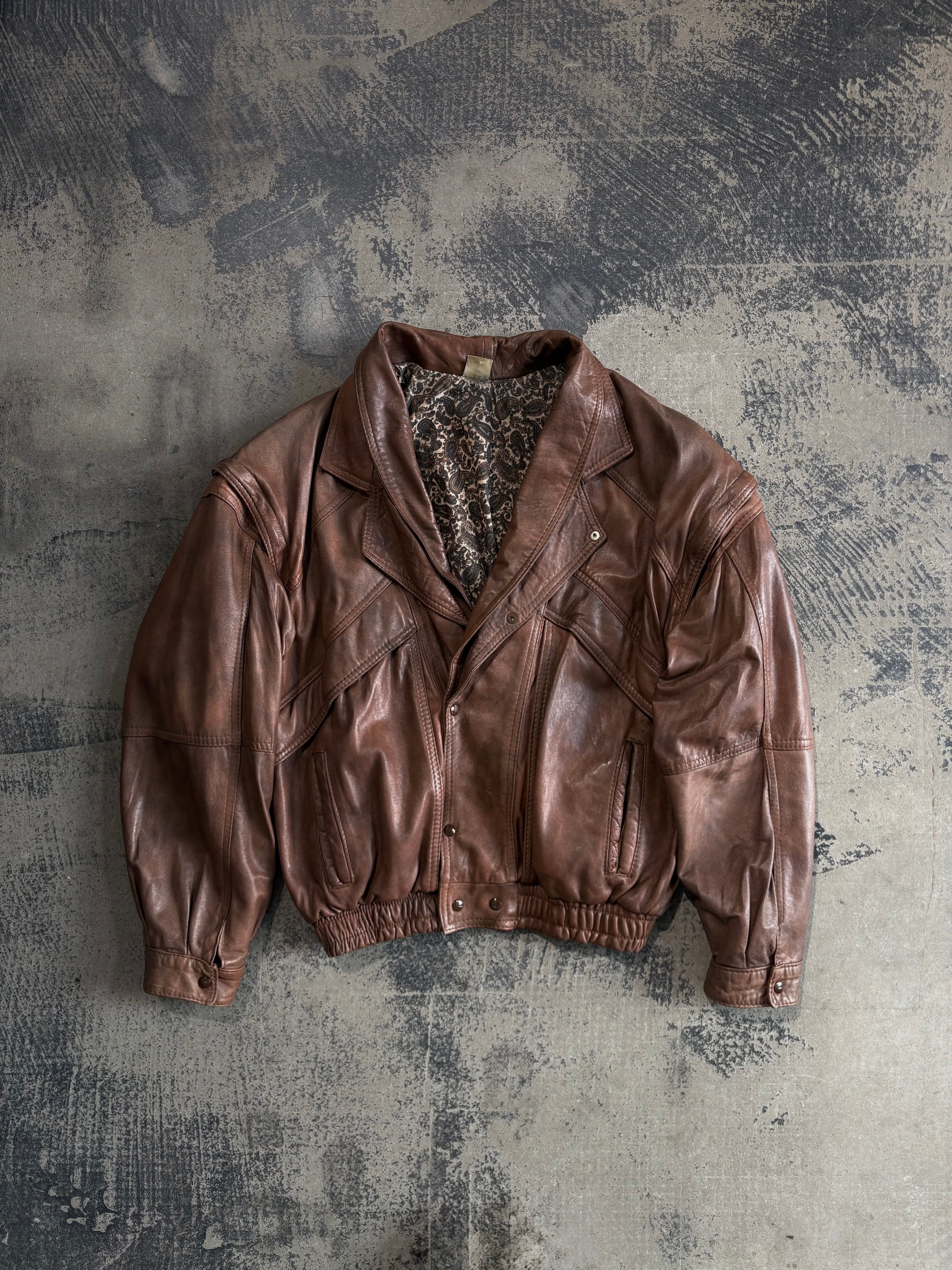 Giacca bomber vera pelle marrone effetto vintage XL