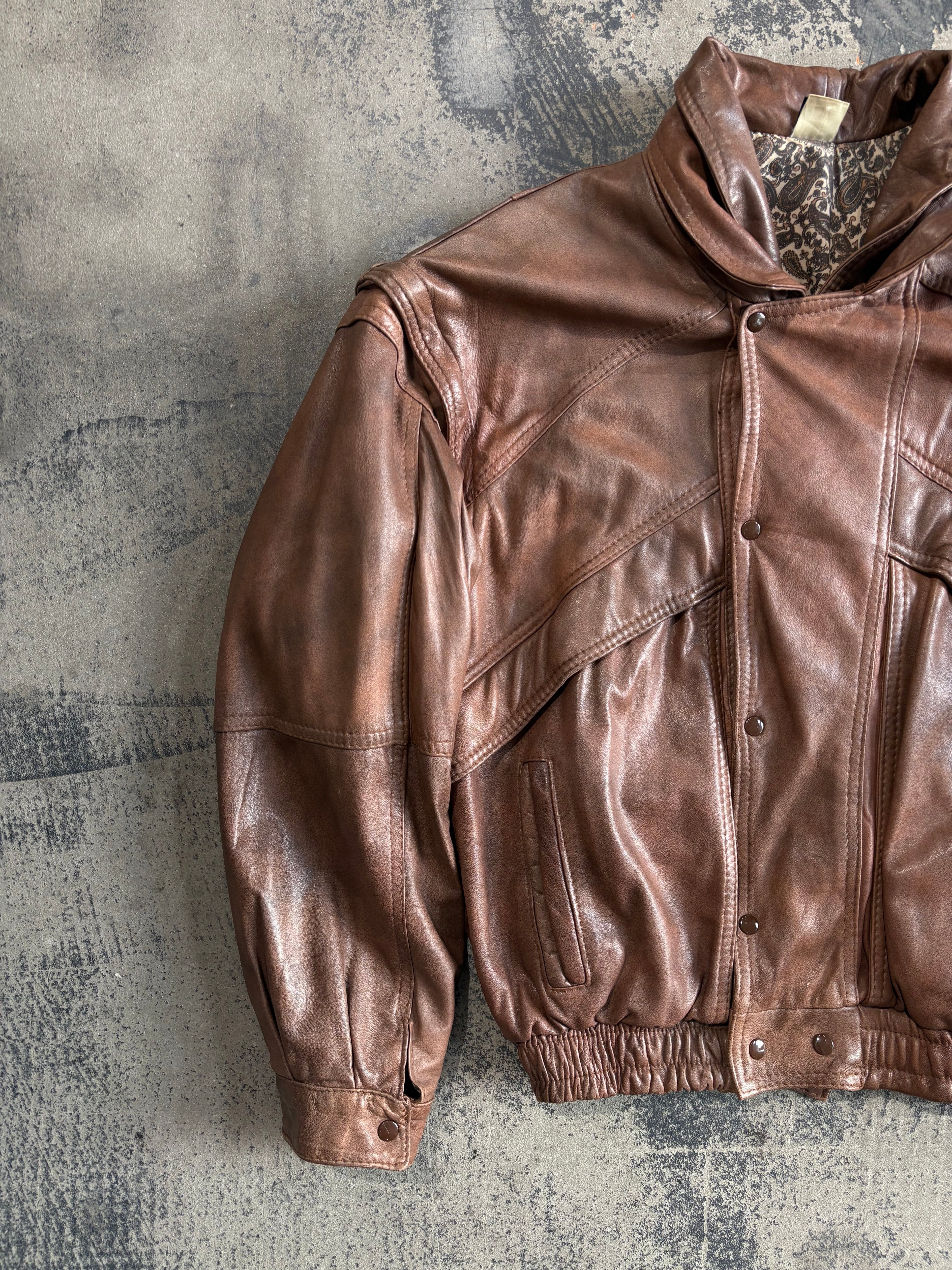 Giacca bomber vera pelle marrone effetto vintage XL