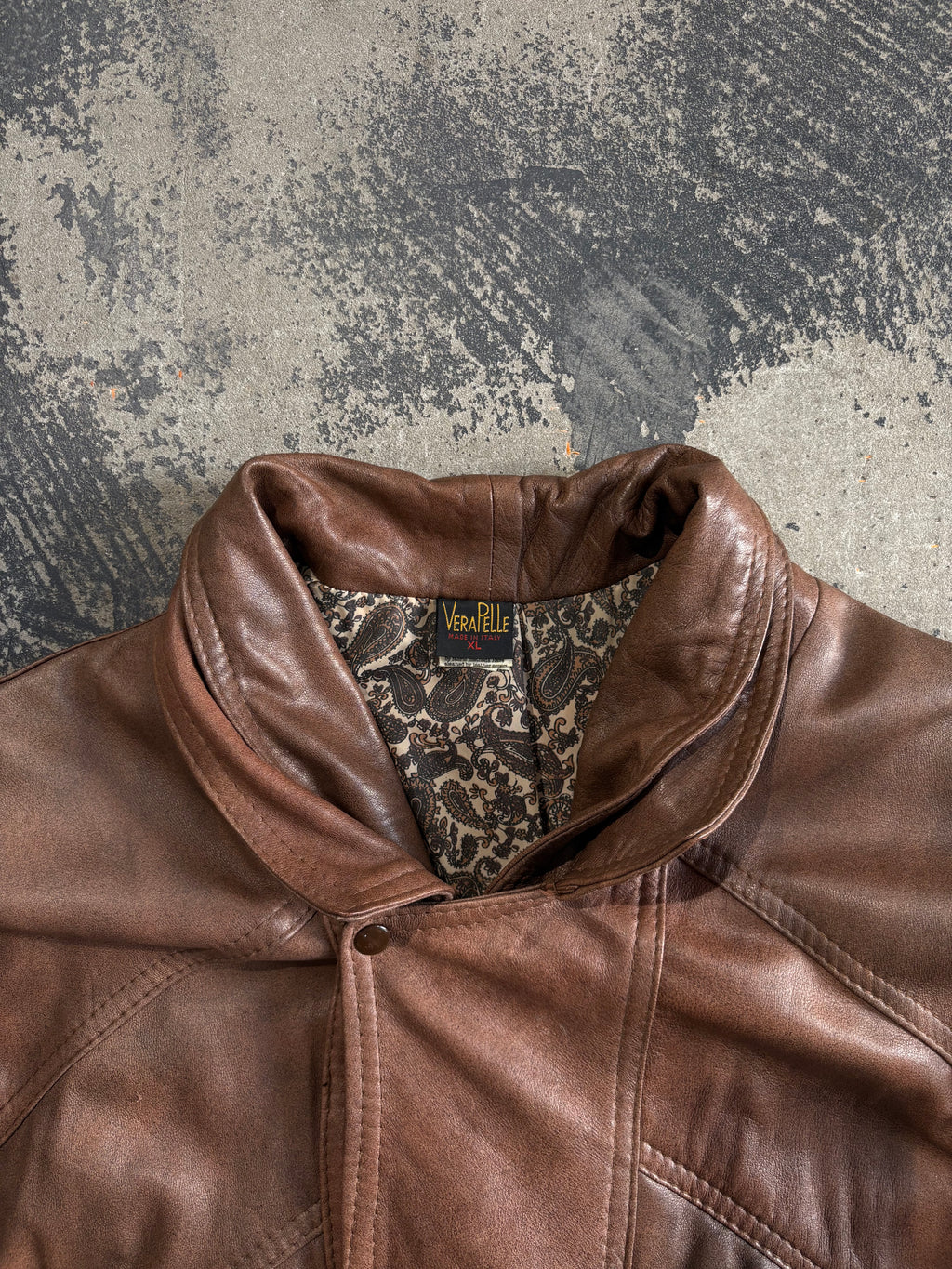 Giacca bomber vera pelle marrone effetto vintage XL
