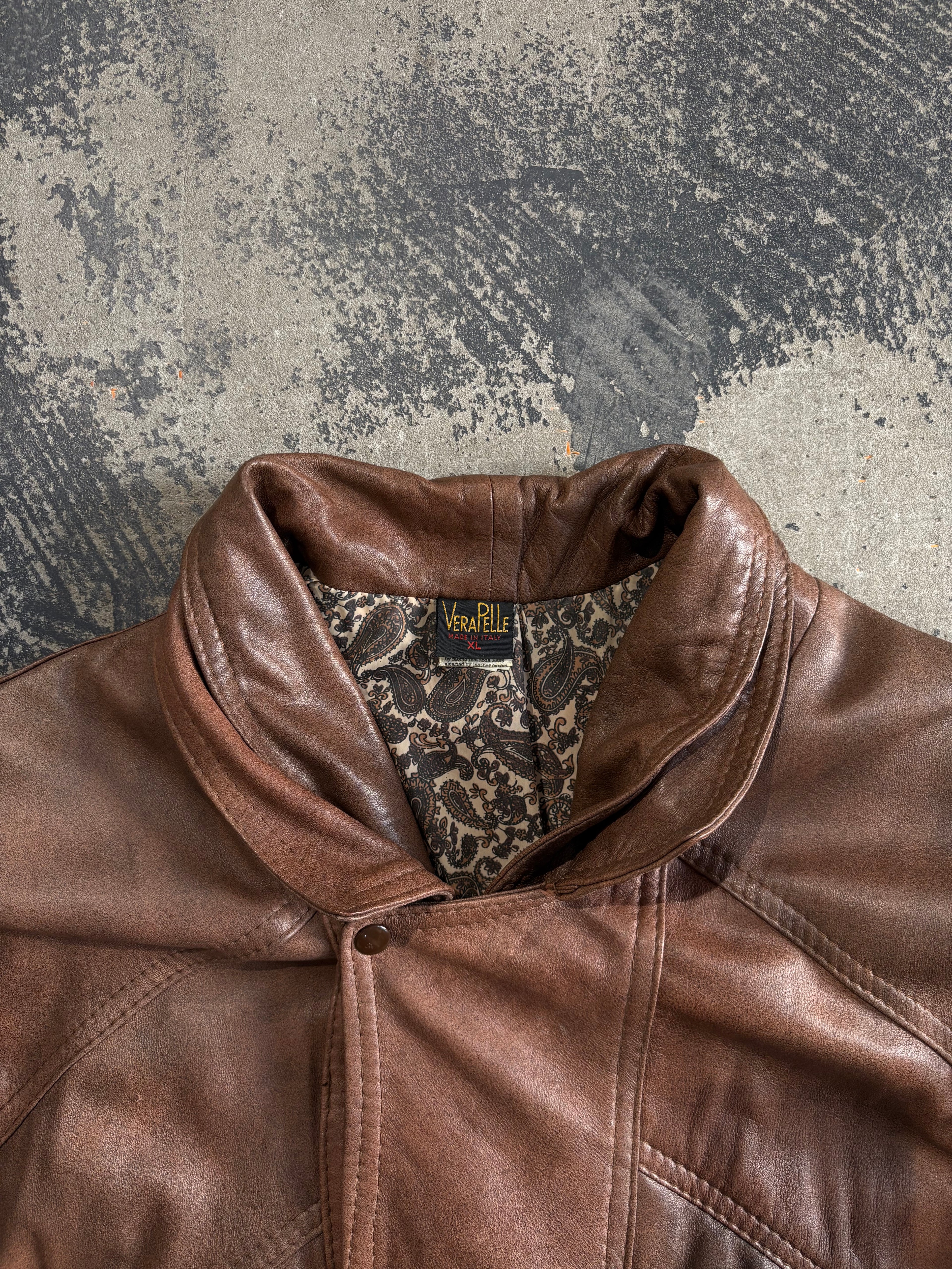 Giacca bomber vera pelle marrone effetto vintage XL