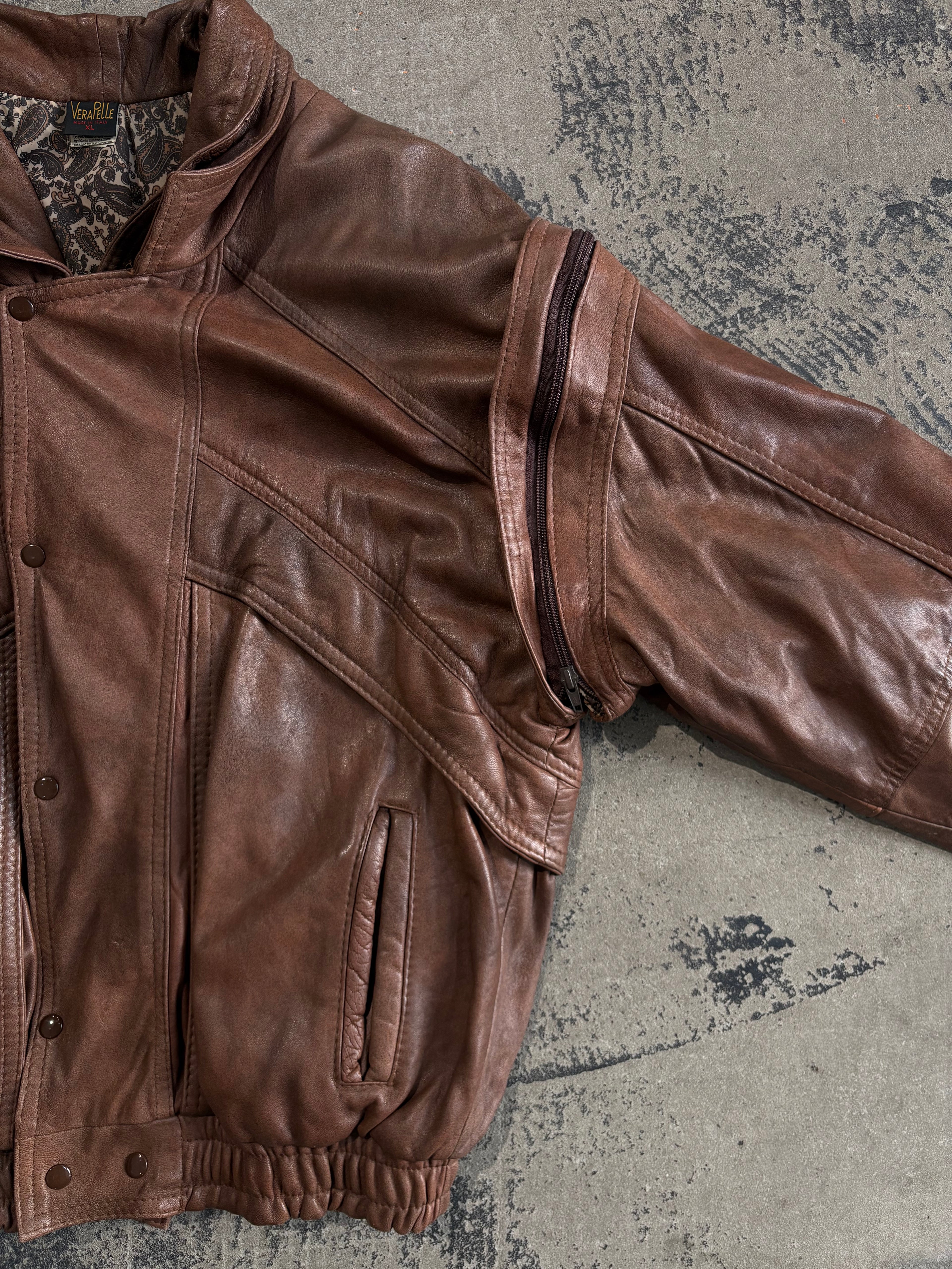Giacca bomber vera pelle marrone effetto vintage XL