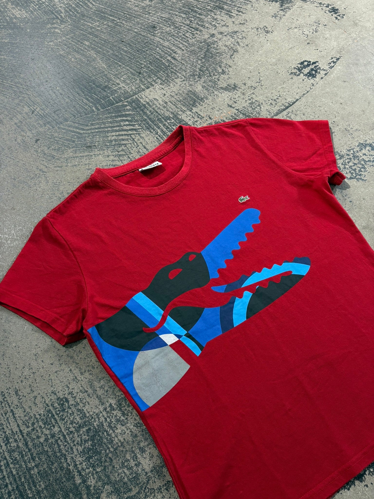T-shirt Lacoste donna rosso maxi grafica coccodrillo rosso/blu slim fit L