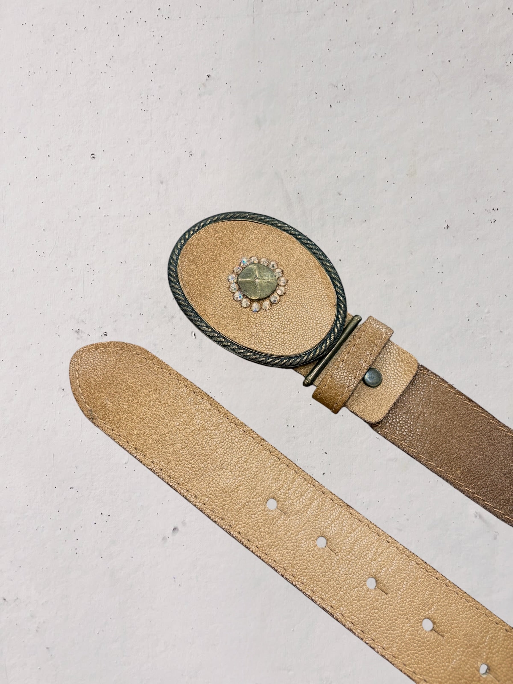 Cintura Donna in vera pelle sand/beige fibbia gioiello