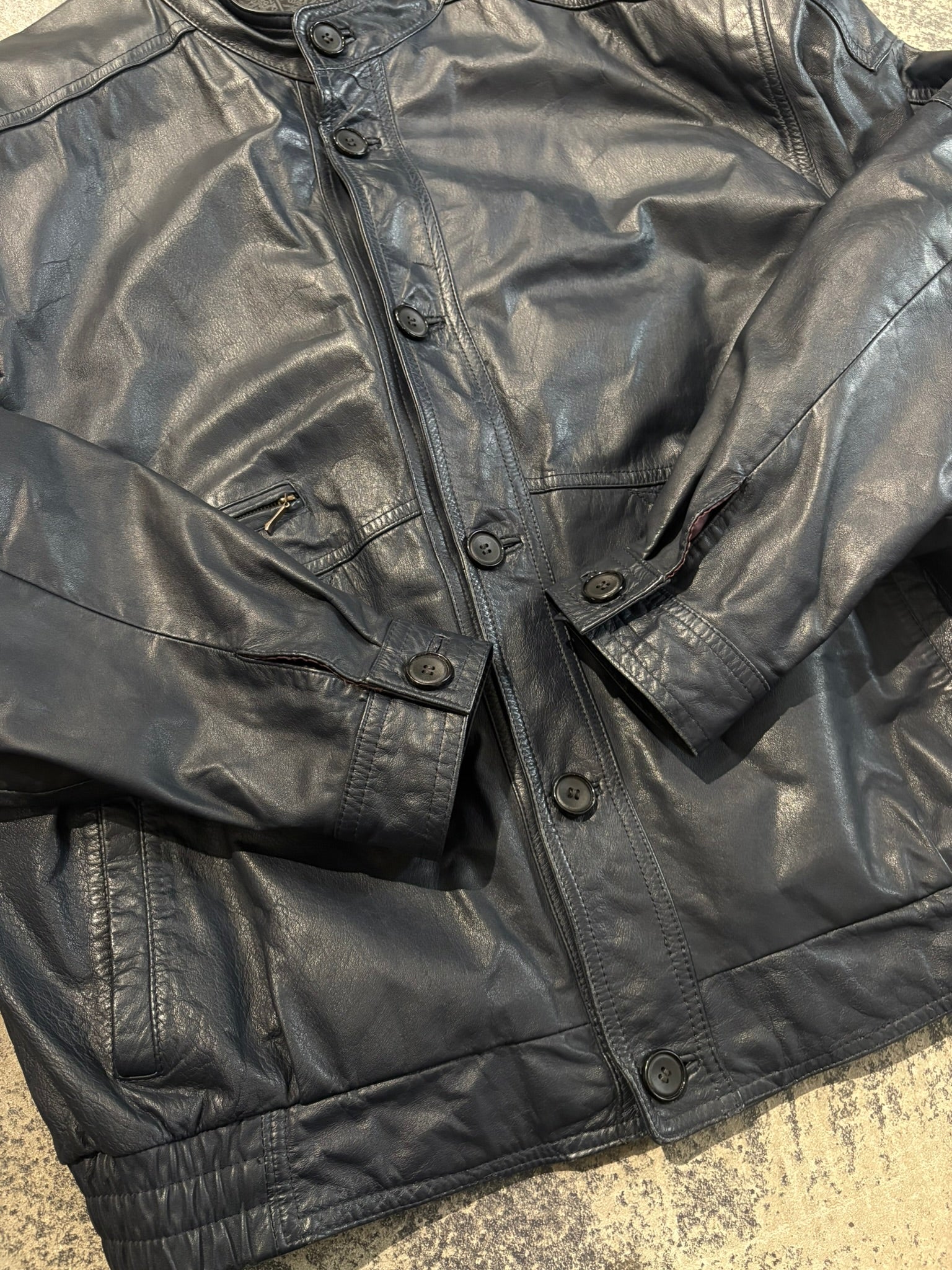 Giacca bomber vera pelle blu navy colletto coreana XL
