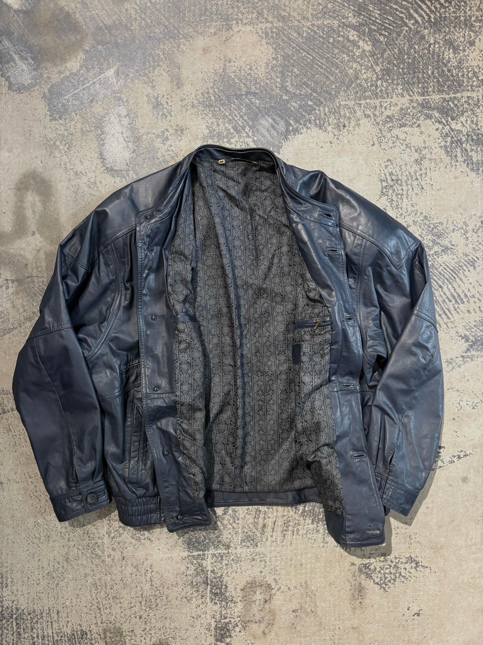 Giacca bomber vera pelle blu navy colletto coreana XL