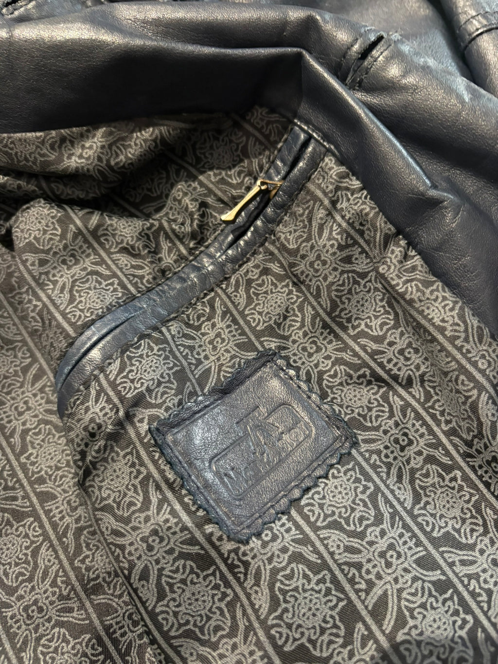 Giacca bomber vera pelle blu navy colletto coreana XL