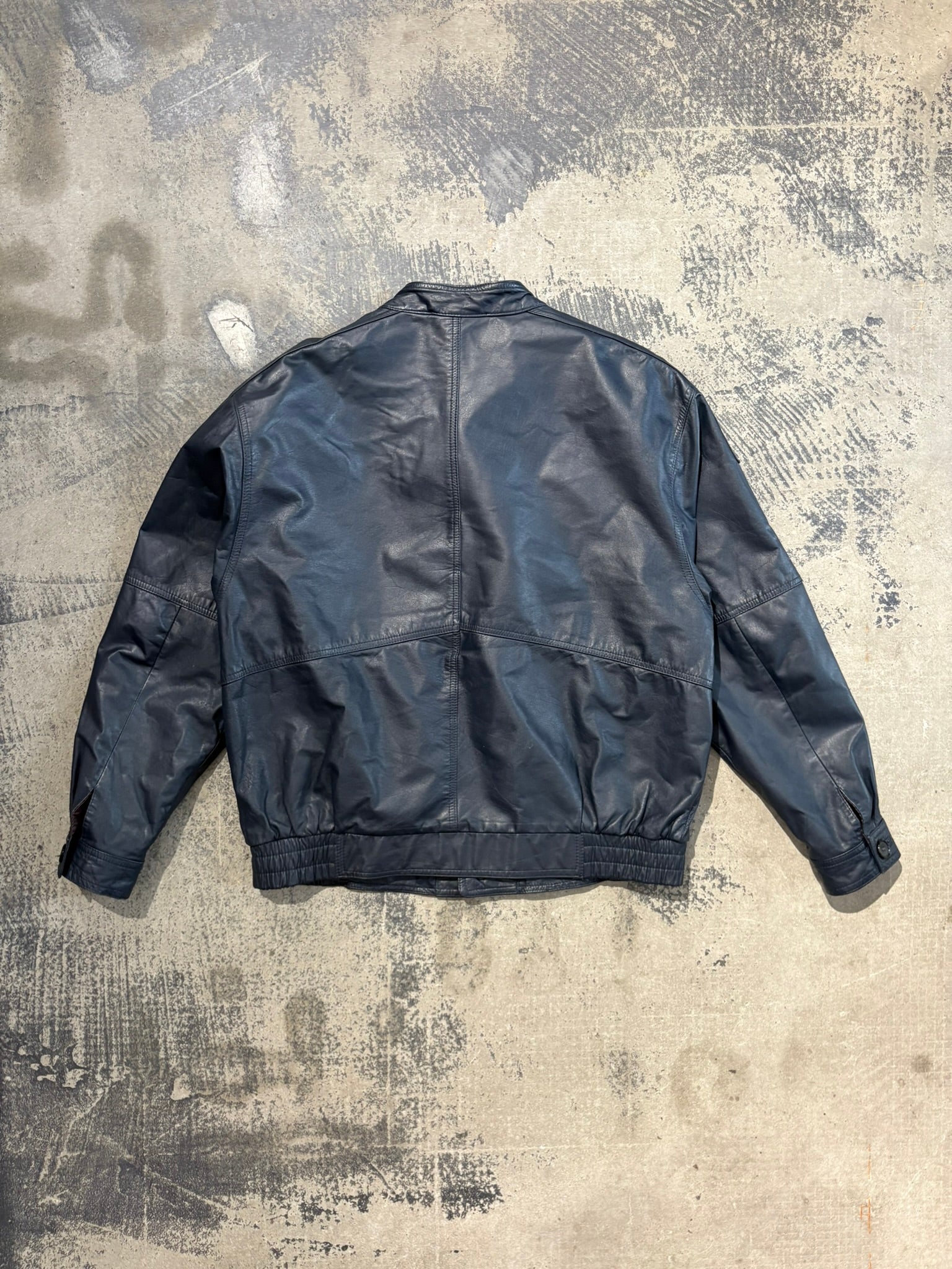 Giacca bomber vera pelle blu navy colletto coreana XL