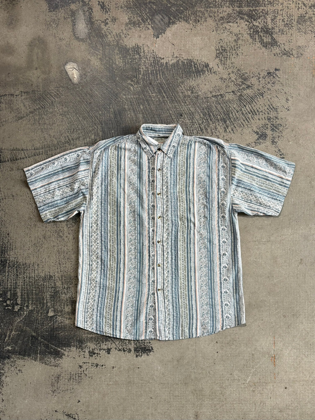 Camicia fantasia etnica a righe azzurro/arancio L
