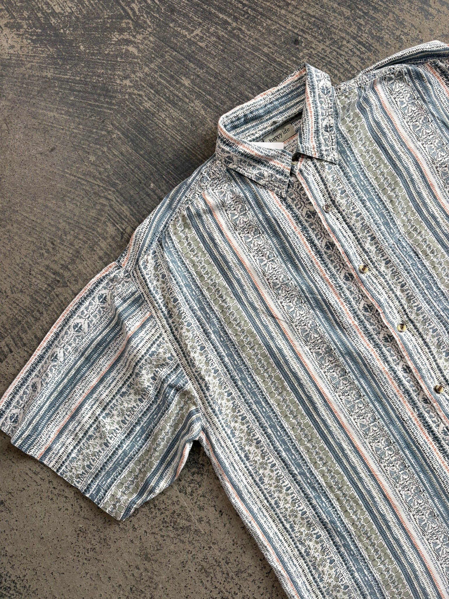 Camicia fantasia etnica a righe azzurro/arancio L