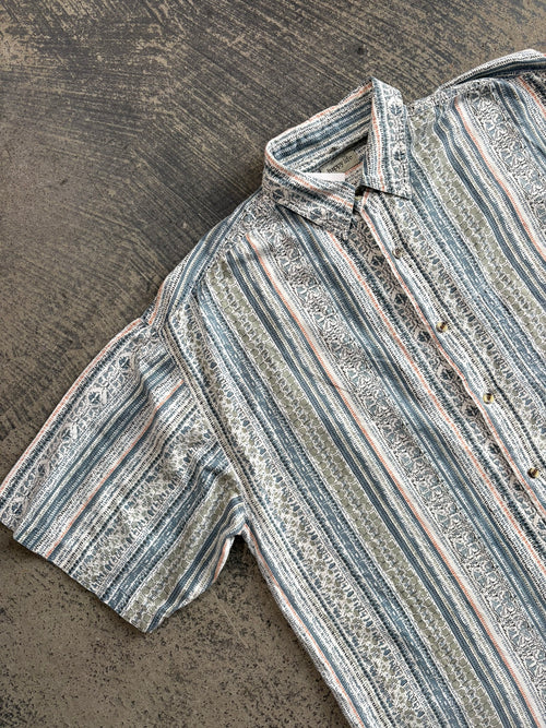 Camicia fantasia etnica a righe azzurro/arancio L