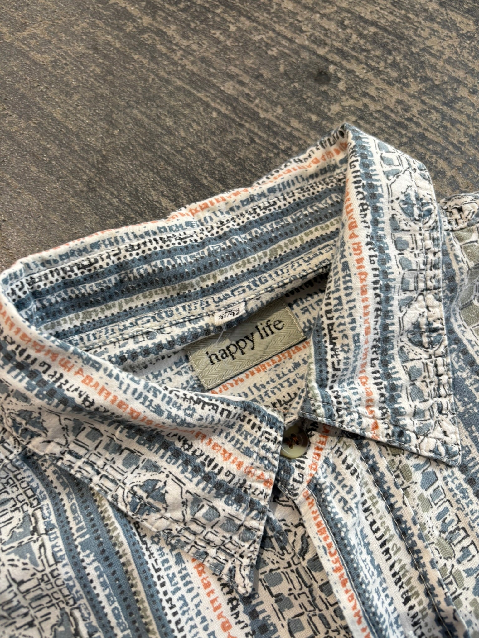 Camicia fantasia etnica a righe azzurro/arancio L