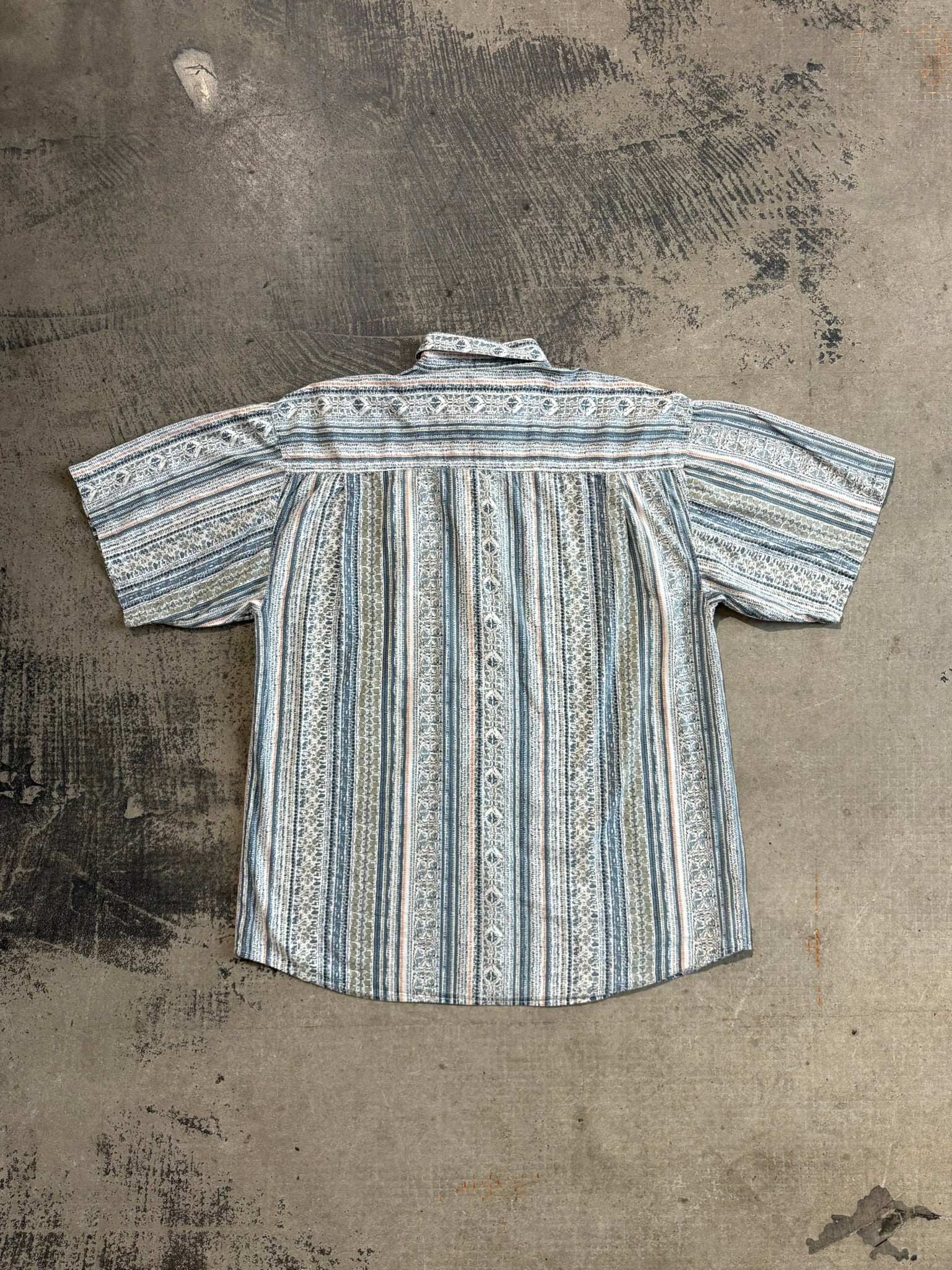 Camicia fantasia etnica a righe azzurro/arancio L