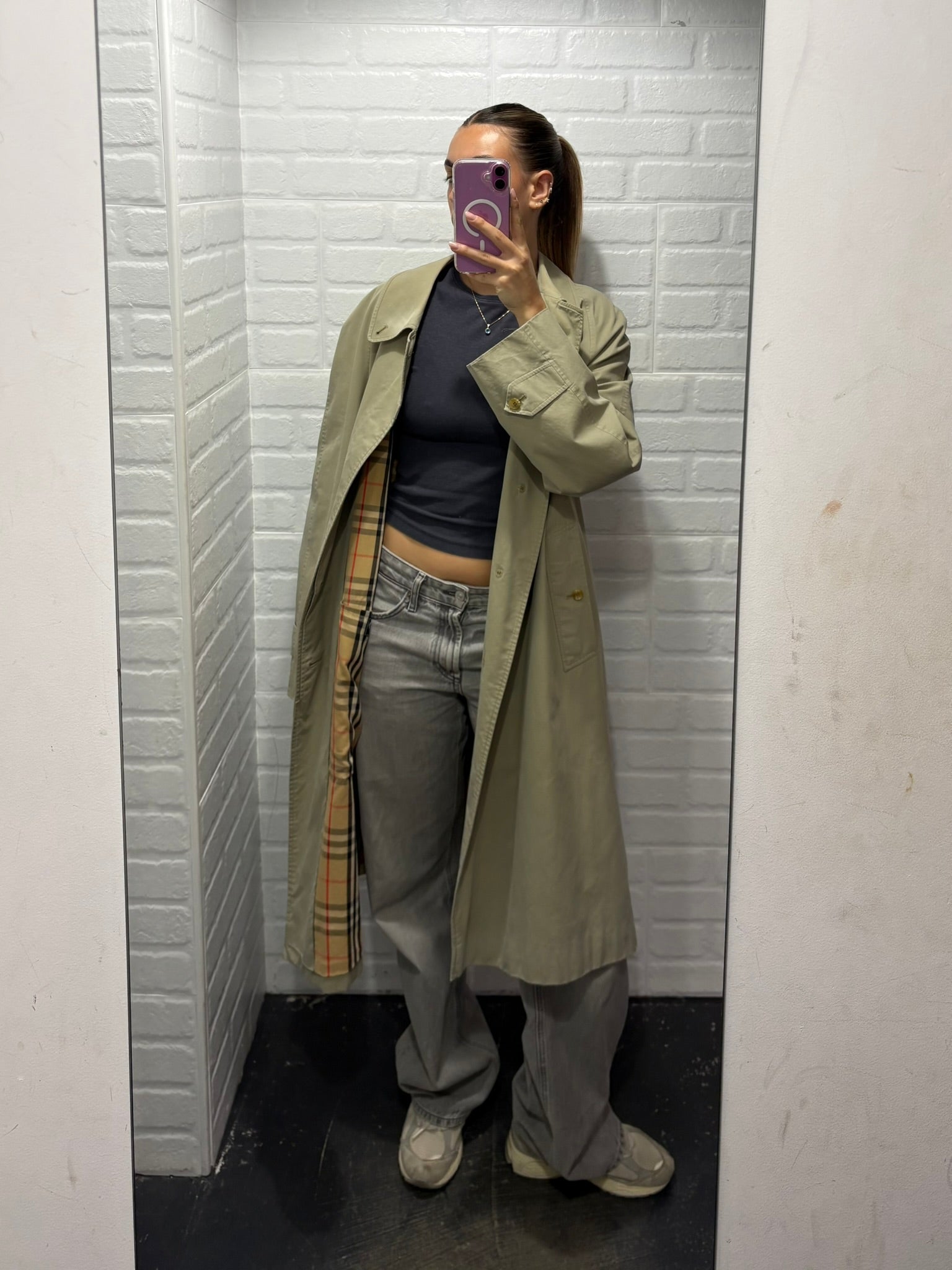 Trench Burberrys unisex anni '90 fodera Nova Check Made in England L
