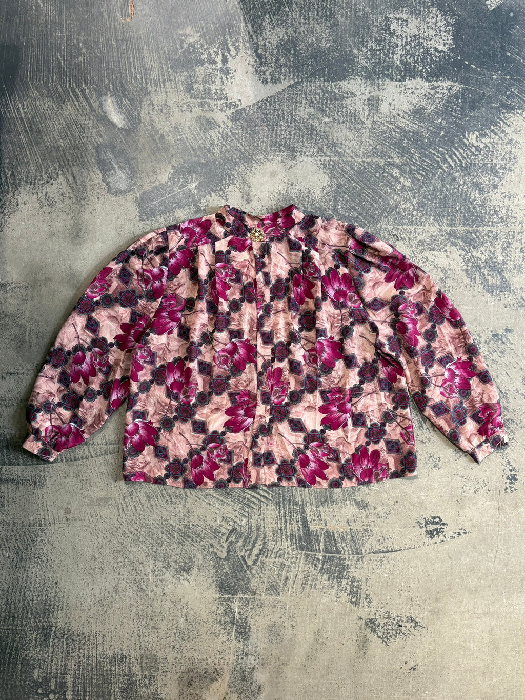 Camicia El Corte Inglés spilla gioiello fantasia floreale magenta/rosa L/XL