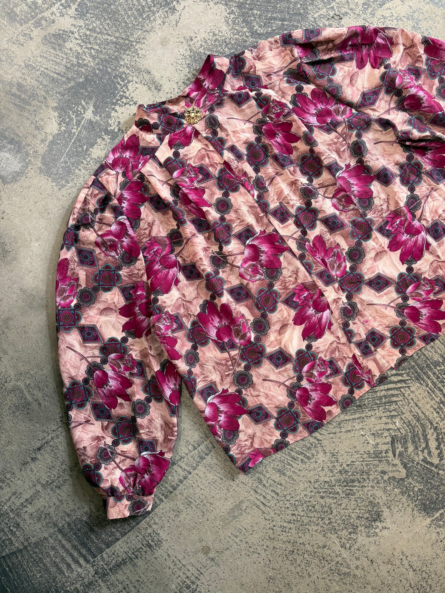 Camicia El Corte Inglés spilla gioiello fantasia floreale magenta/rosa L/XL