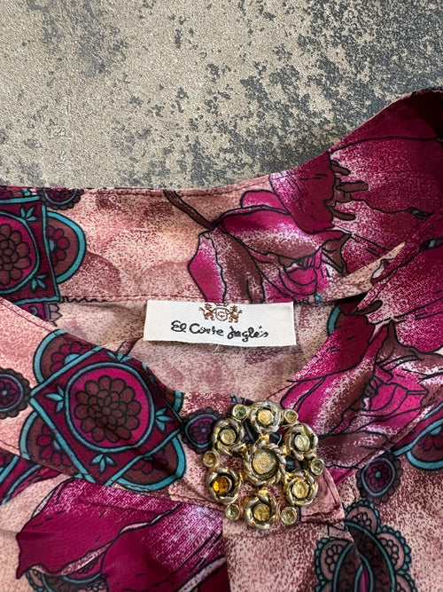Camicia El Corte Inglés spilla gioiello fantasia floreale magenta/rosa L/XL