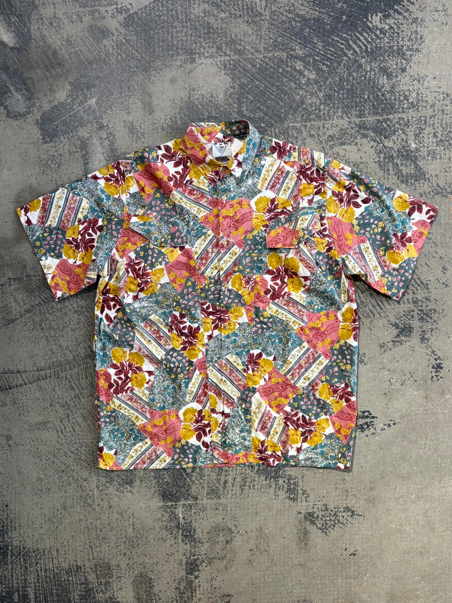 Camicia maniche corte pattern patchwork fantasia floreale multicolor L/XL