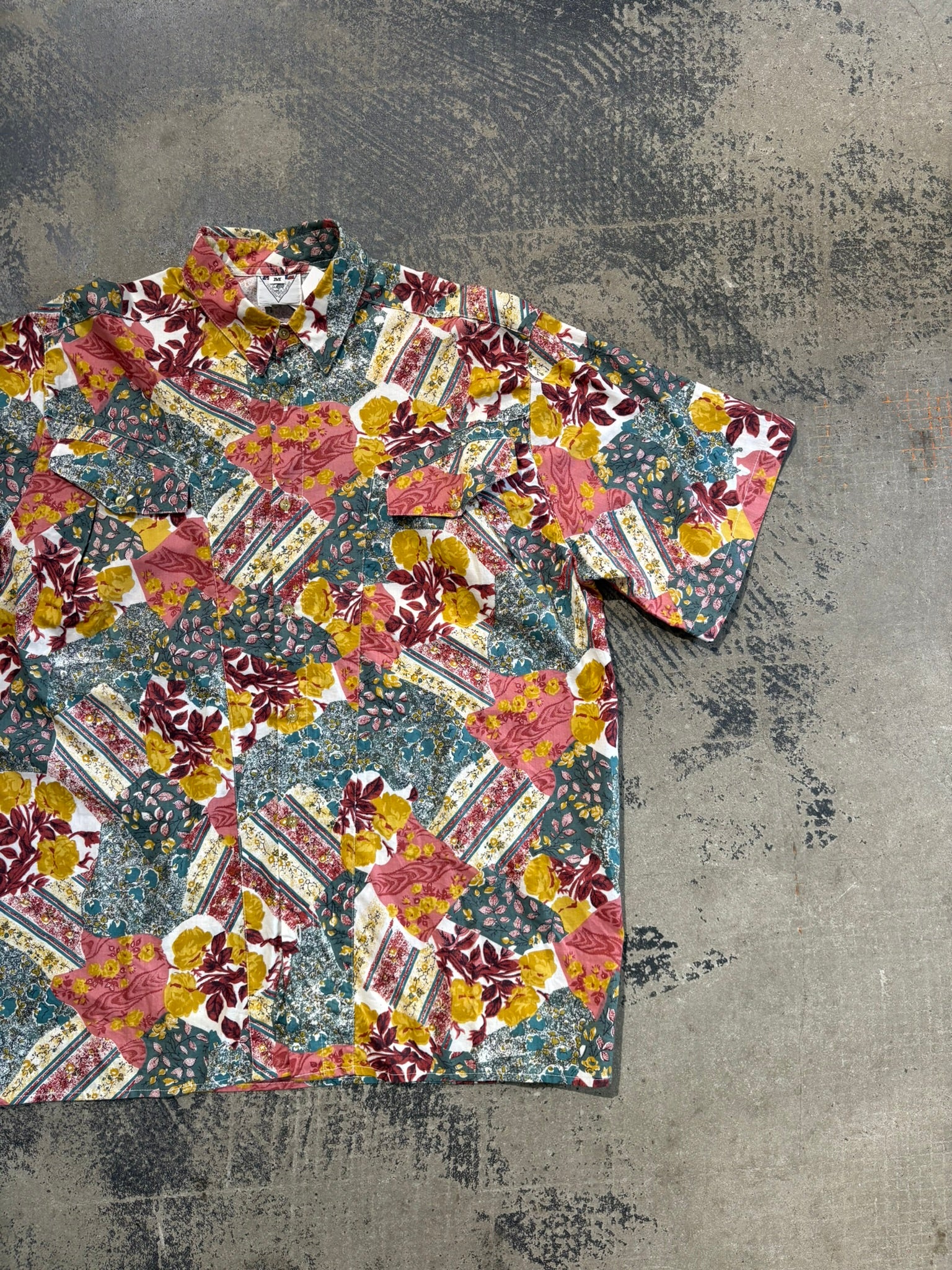 Camicia maniche corte pattern patchwork fantasia floreale multicolor L/XL