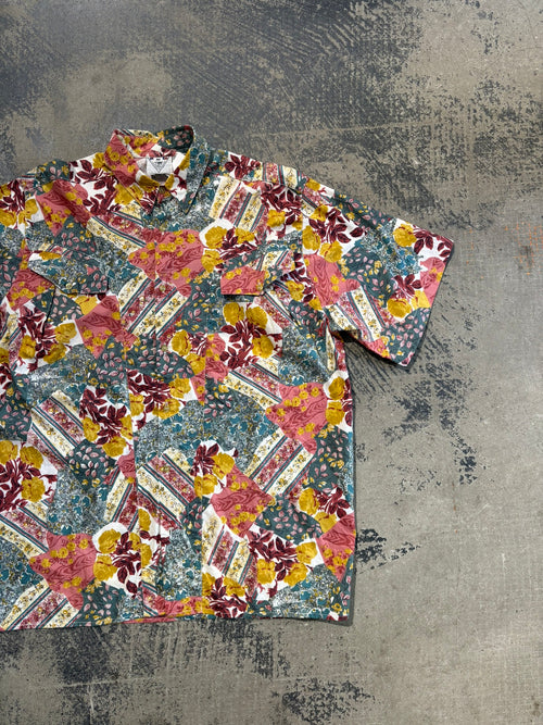 Camicia maniche corte pattern patchwork fantasia floreale multicolor L/XL