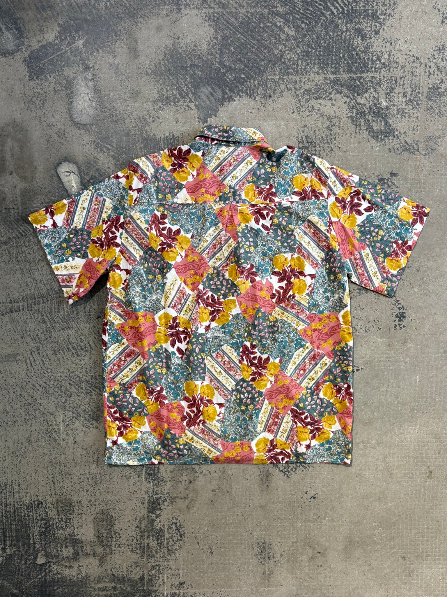 Camicia maniche corte pattern patchwork fantasia floreale multicolor L/XL